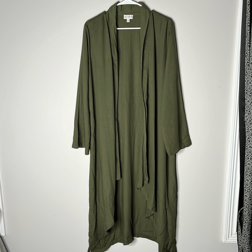 WONDERLY Women’s Green Open Front  Lightweight Cardigan Duster Size M